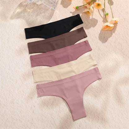 3PCS Seamless Maillard Ultra-Thin Brazilian Panties for Women – Ice Silk Low Waist G-String, Sexy Solid Underwear