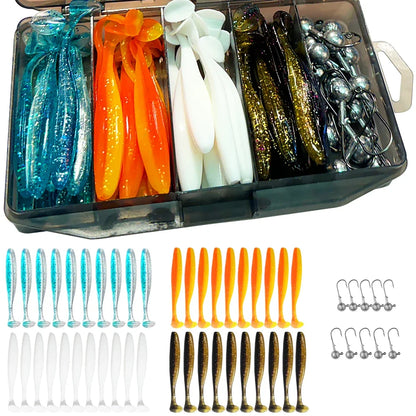 50PCS Metal Jig Fishing Lure Set – Soft & Sinking Swimbaits 3g–14g (5.5–10cm) Jigging Head Hooks in Tackle Box for Bass Fishing