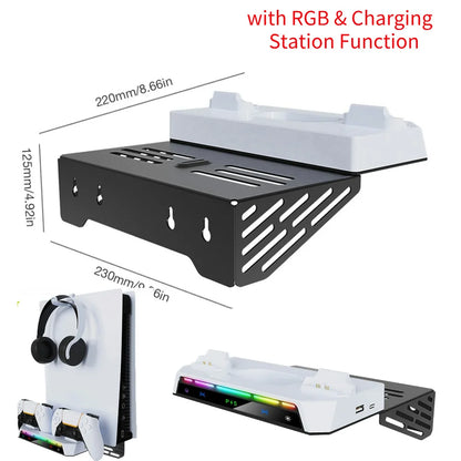 PS5 & PS5 Slim Wall Bracket Dual Controller Charger – RGB LED Metal Wall-Mounted Stand for Disc & Digital Editions