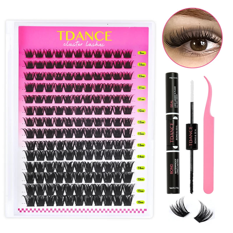 TDANCE 280PCS DIY Lash Extension Kit – Mix Clusters (30D/40D) with Bond, Seal & Remover for At-Home Application
