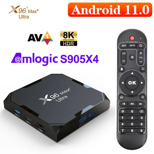 X96 Max Plus Ultra TV Box — Android 11 Amlogic S905X4 4GB RAM 32GB Storage, 8K AV1 WiFi Bluetooth Media Player