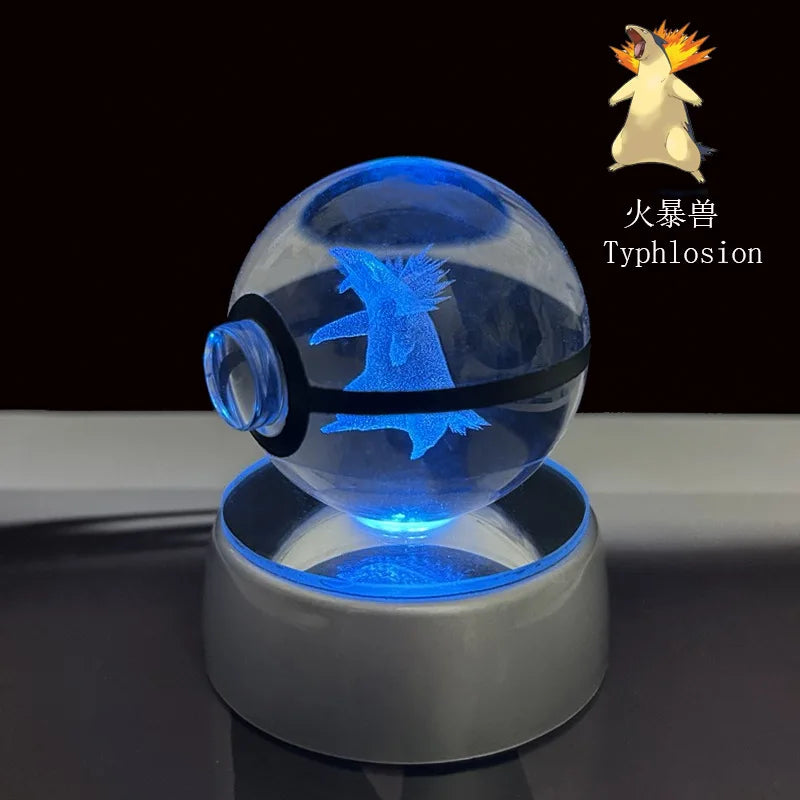 Pokemon Crystal Ball Night Light – Pikachu, Gengar, Eevee, Mewtwo & Lucario LED Pokeball, Kids Birthday Gift & Home Decor