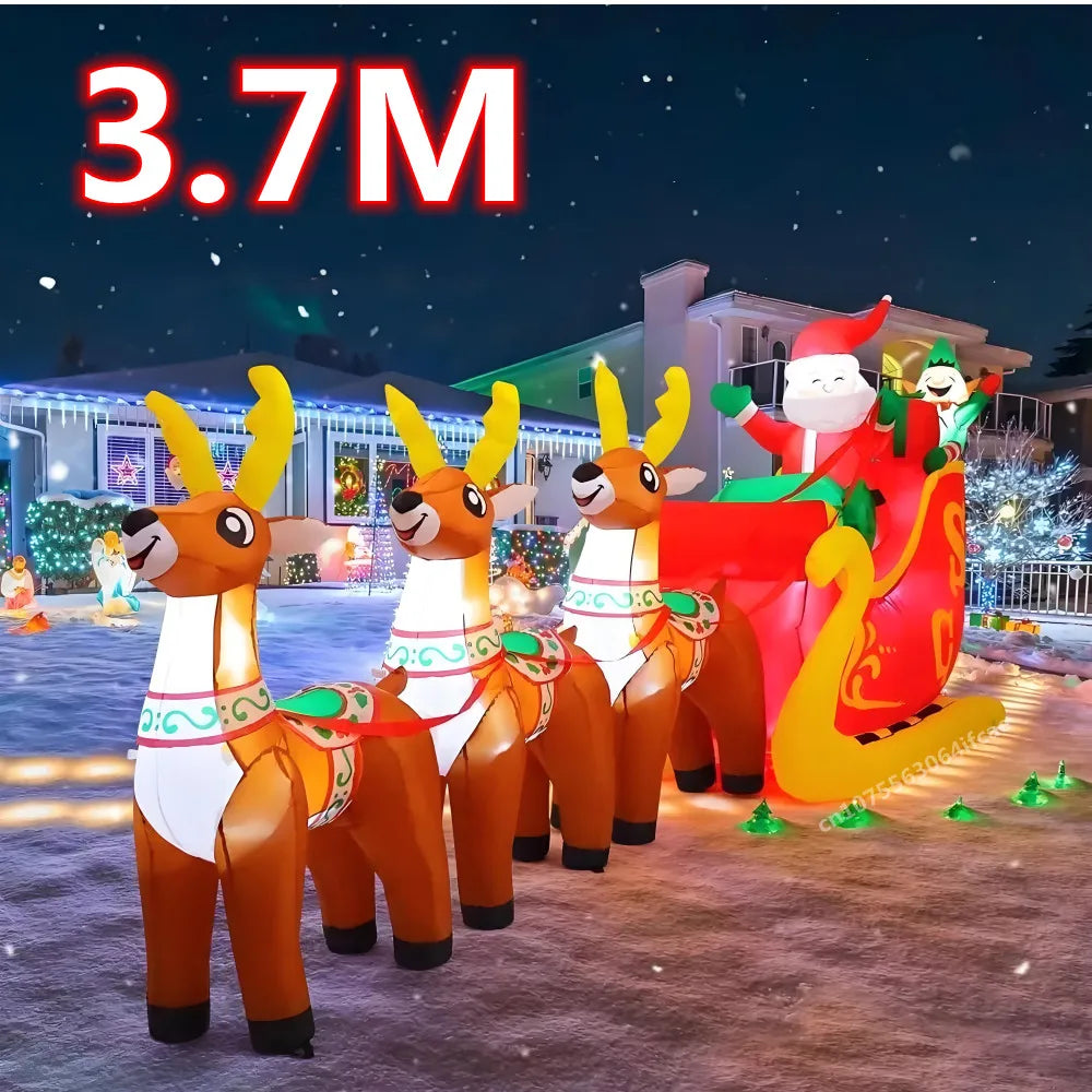 3.7M Inflatable Christmas Santa Claus Sled – LED Light Ornament for Xmas Party, New Year, and Garden Decoration