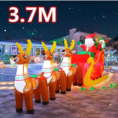 3.7M Inflatable Christmas Santa Claus Sled – LED Light Ornament for Xmas Party, New Year, and Garden Decoration