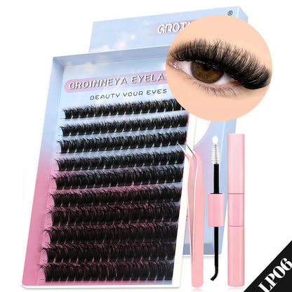 GROINNEYA Cat Lash Clusters Kit – 640pcs with Lash Bond & Seal, DIY Eyelash Extensions for Home Use