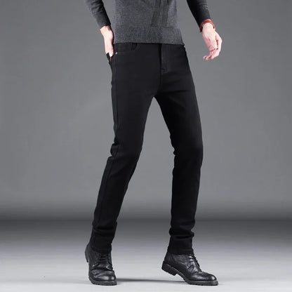 Men’s Spring Autumn Slim Black Jeans — Elastic Straight Korean Vintage Denim Pants for Business & Casual Wear