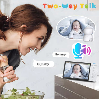 5'' IPS Screen Pan-Tilt-Zoom Video Baby Monitor – 30H Battery, 2-Way Talk, Night Vision, Temperature Sensor & Lullabies, SD Card Support Baby Camera