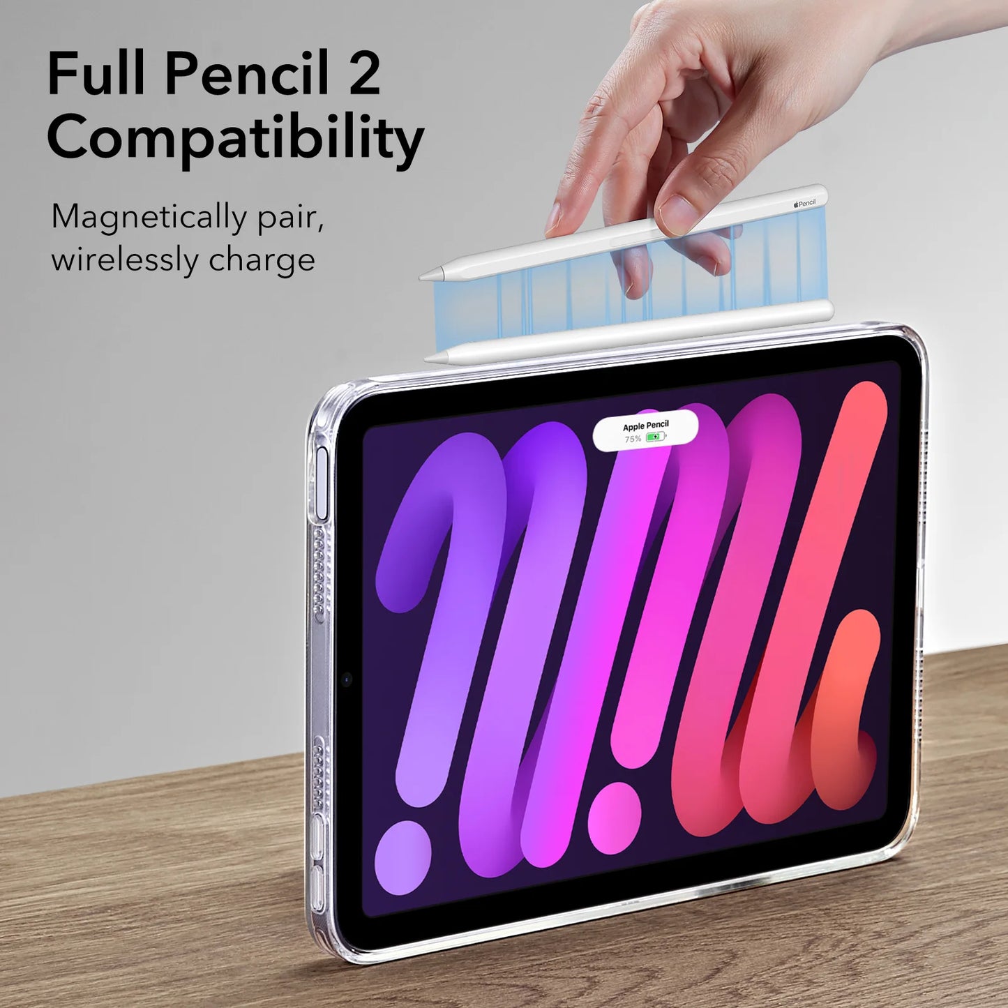 ESR Kickstand Case for iPad Mini 6/7 – Hybrid Protection Clear Back Cover with Stand & Pencil Support