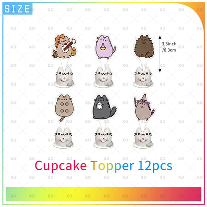 Cute Cat Birthday Party Decorations - Kawaii Balloon Set, Cake Toppers, Bunting Banner, and Party Backdrop Supplies