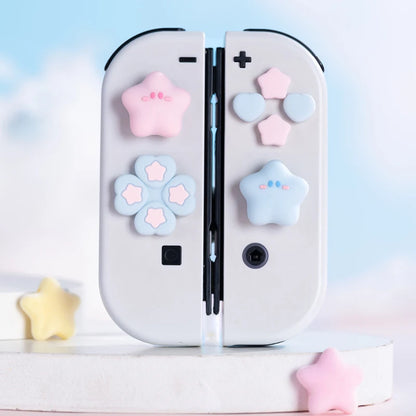Cute Star Love Silicone Button & Thumb Grip Set for Switch OLED – Soft D-Pad ABXY Key Stick Cover Case