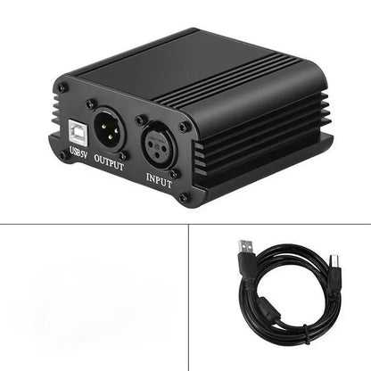 48V Phantom Power Supply Kit - XLR 3-Pin Microphone Cable & Adapter for Condenser Recording Mics
