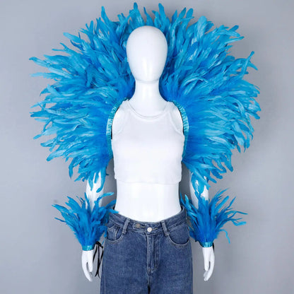 Women’s 2-Piece Feather Shawl Set - Elegant Punk-Style Cosplay Accessories for Halloween, Masquerade Balls, Parties, and Carnivals