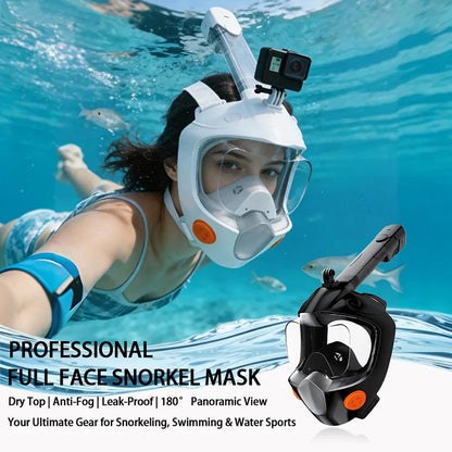 Full Face Snorkel Mask - 180° Panoramic Anti-Fog Dry-Top Leak-Resistant Diving Gear for Adults