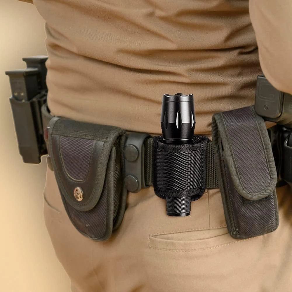 Tactical Flashlight Holder - Nylon Duty Belt Torch Pouch Open Top Carry Case for Camping, Hiking & Outdoor Activities