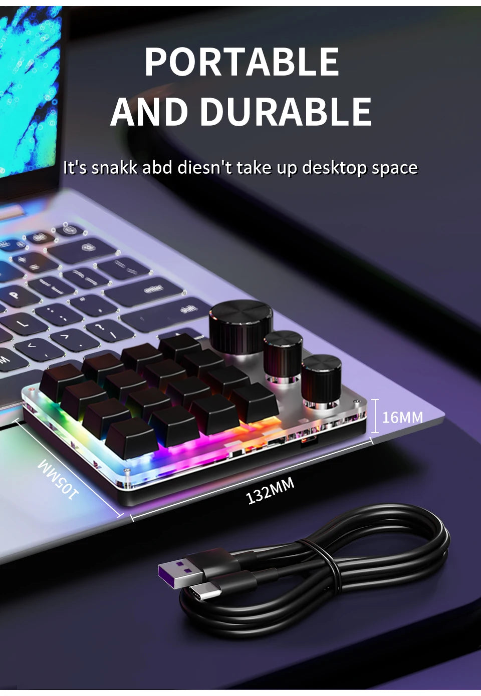 2.4G Bluetooth Mechanical Keyboard – 16-Key Custom USB with Knob, Volume Control, Macro & Gaming Modes