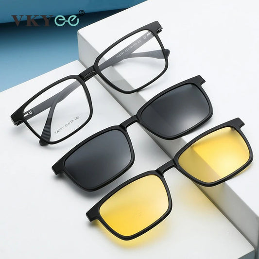 VICKY Flip-Up Magnetic Clip-On Prescription Sunglasses - TR90 Polarized Myopia Glasses Night Vision Reading Eyewear for Men & Women