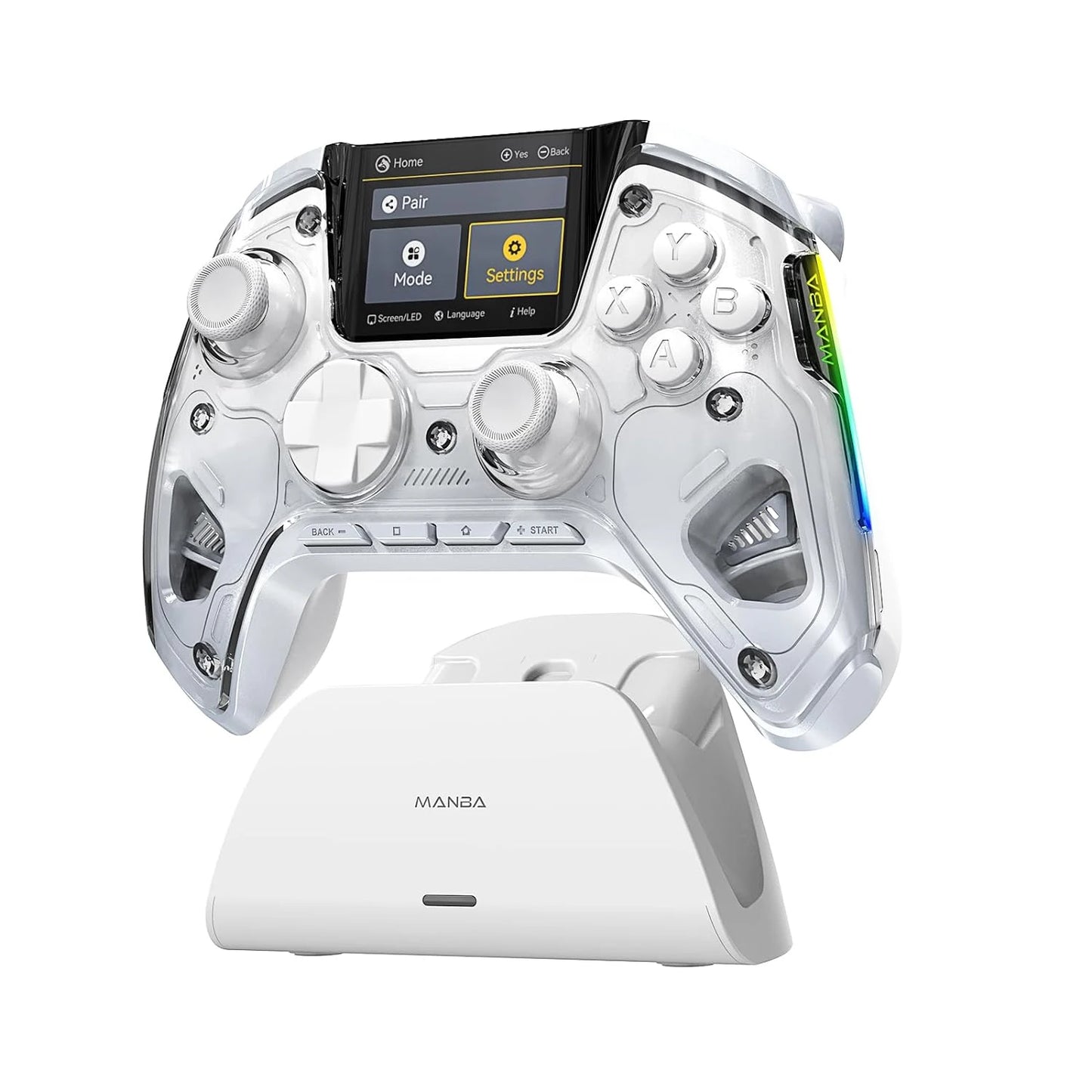 Interactive Screen Wireless Gaming Controller – Hall Effect Stick, RGB Light, 1800mAh, Charging Dock, Compatible with Switch/PC/iOS/Android