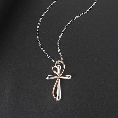 Heart Cross Pendant Necklace for Women – Double Color Aesthetic Choker Chain with Cross Design, Stainless Steel Christmas Gift Jewelry N231