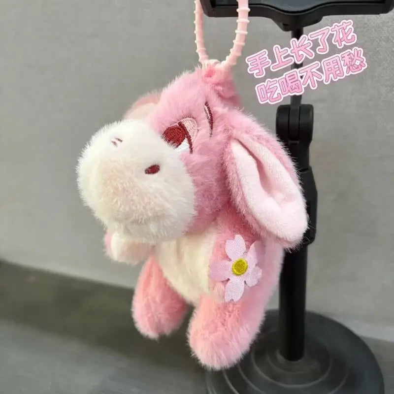 Eeyore Donkey Plush Keychain - Cute Pink Flower Kawaii Backpack Pendant & Valentine Gift for Girls