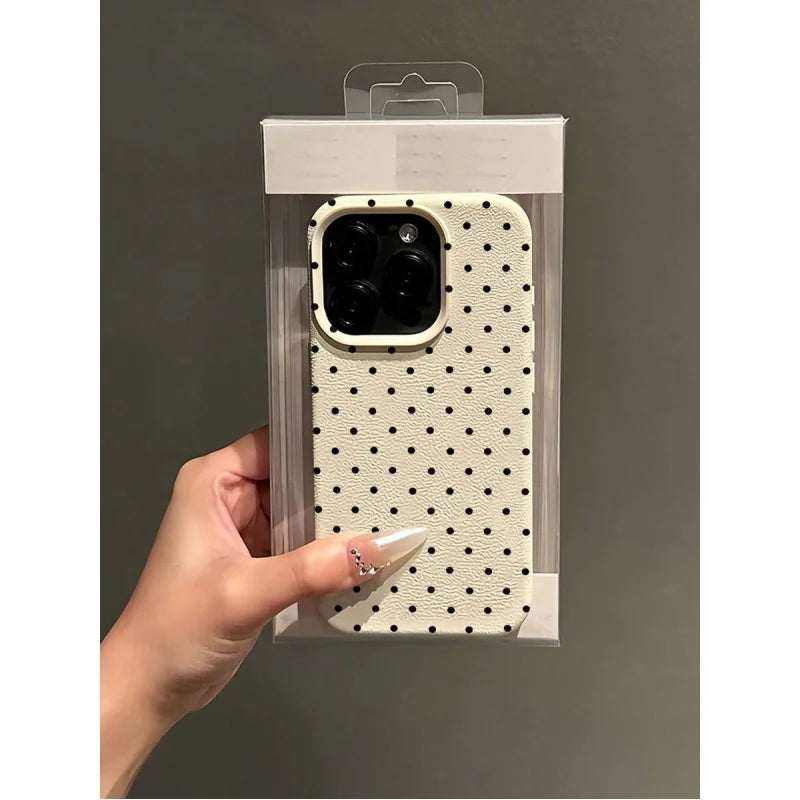 White Polka Dot Phone Case - Full Coverage TPU Shockproof Protective Cover for iPhone 11 12 13 14 15 16 Pro Max