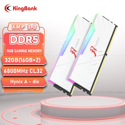 KingBank DDR5 RGB White Memory – 16GBx2/32GB 6800MHz Hynix A-Die UDIMM Dual Channel for Desktop PC