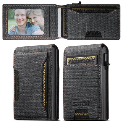 Push-Out PU Leather Card Holder Wallet – Large Capacity for 1–12 Cards & 1 Photo, Black/Brown/Blue