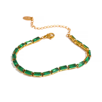 Yhpup Waterproof White & Green Cubic Zirconia Stainless Steel Necklace Bracelet Jewelry Set for Women