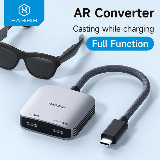 Hagibis AR Glasses Adapter USB-C Hub — Charging & Play Converter for Switch, Rokid, Xreal, RayNeo Air
