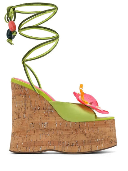 Summer Platform Wedge Sandals for Women – Open Toe Waterproof Thick Sole Heels with Flower Lace for Party & Wedding