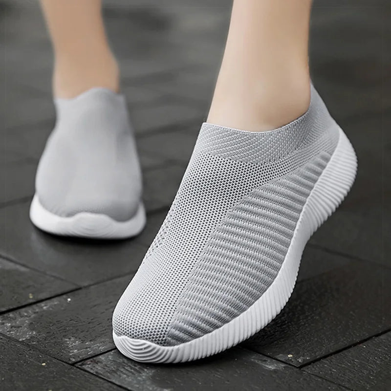 Women’s Slip-On Sock Sneakers – Breathable Flat Casual Vulcanized Sports Shoes Zapatillas