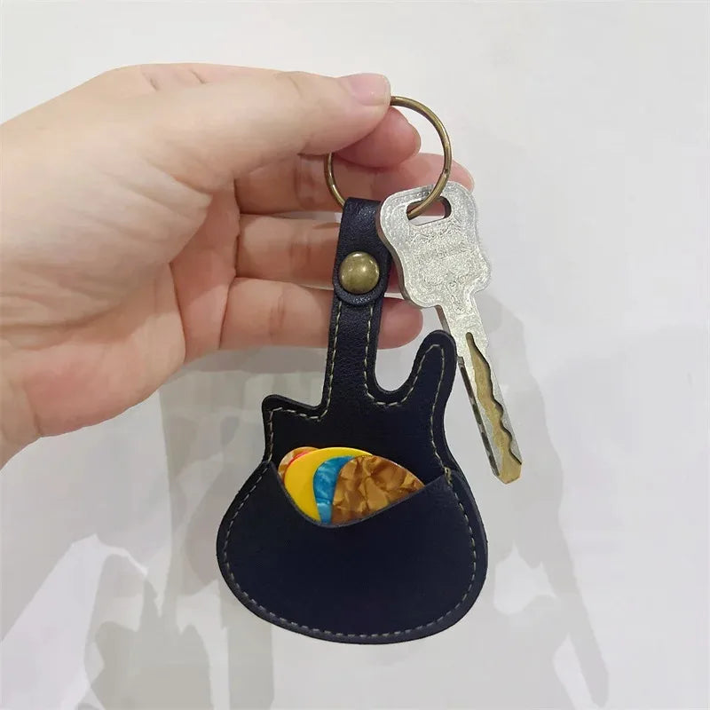 PU Leather Guitar Pick Holder Keychain – Plectrum Bag Case for Guitar Accessories & Music Supplies