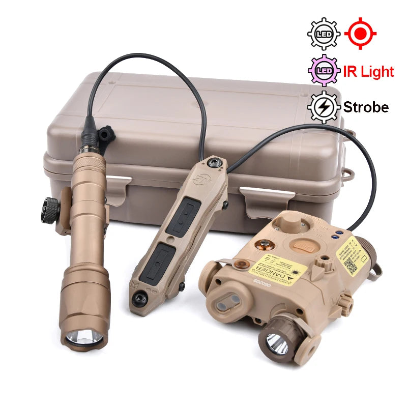 PEQ-15 Tactical SureFire M600C/M300A Flashlight — AR15 Airsoft Dual Control Switch with Red/Green/Blue Laser, Hunting Accessory