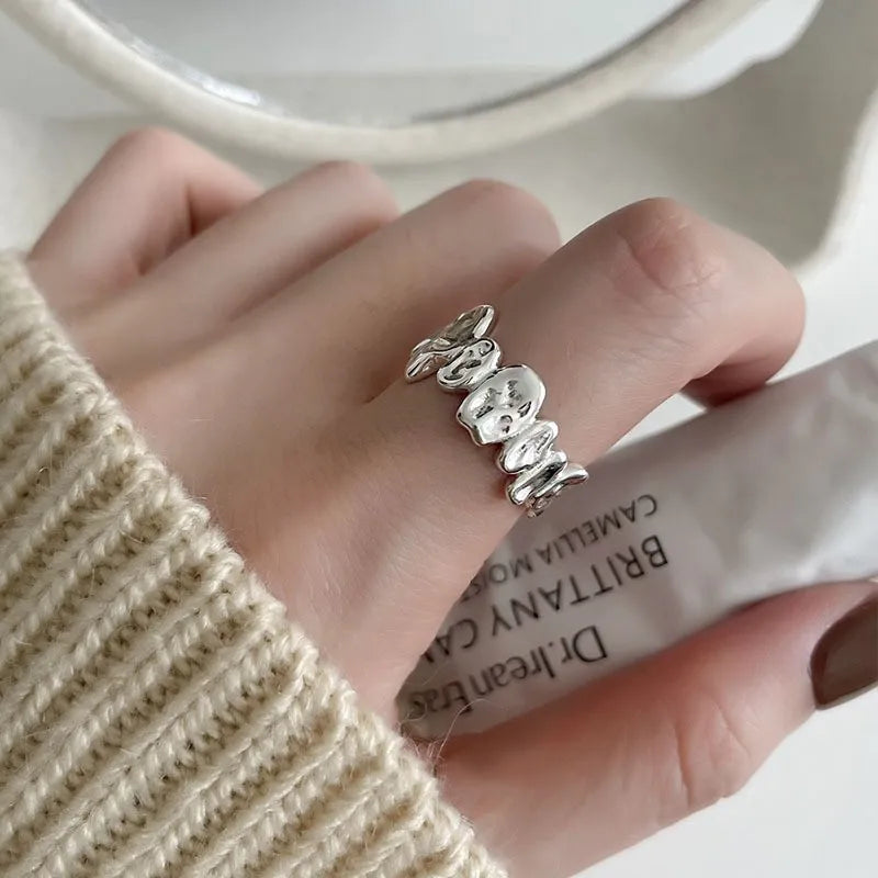 VENTFILLE 925 Sterling Silver Adjustable Ring – Vintage Hollow Line Punk Hip Hop Couple Jewelry