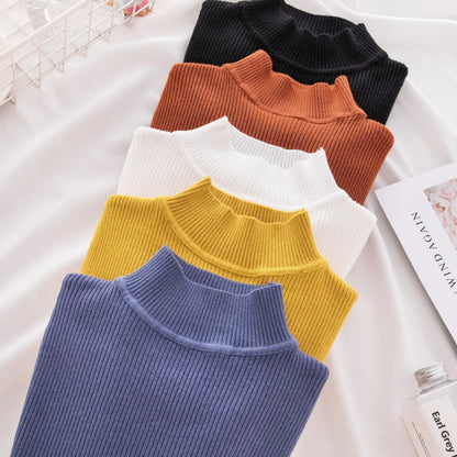 Women's Turtleneck Cashmere Sweater - Soft Knitted Pullover, Basic Solid Jumper for Autumn Winter Casual Wear