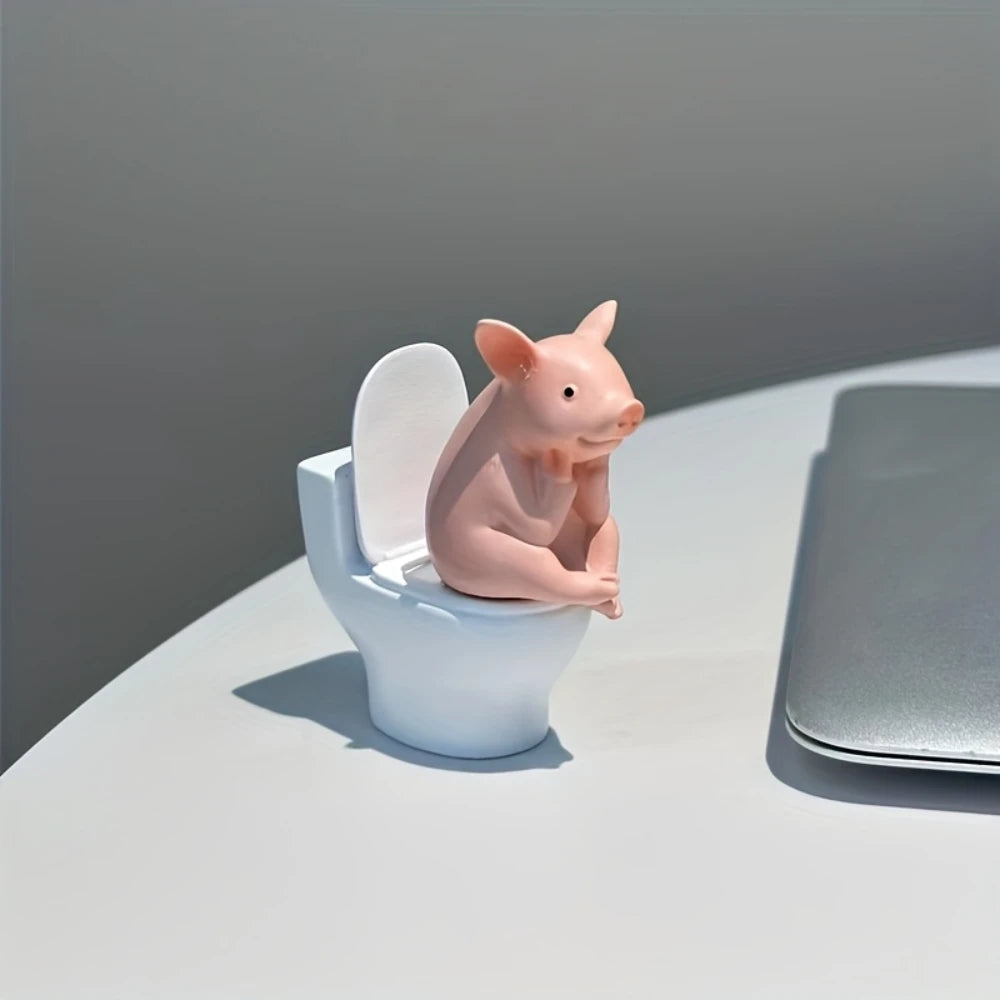 Cute Pig Toilet Figurine - PVC Bathroom Tabletop & Wall Decor Gift