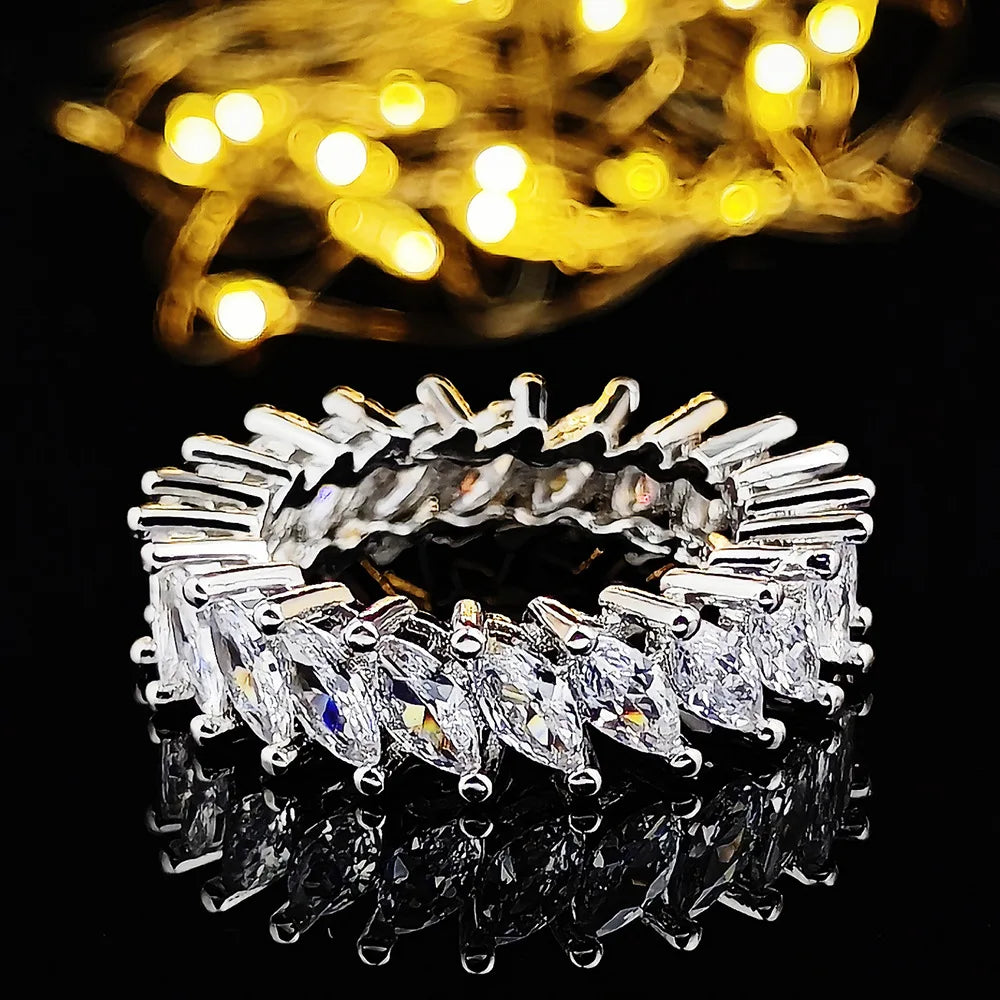 925 Sterling Silver Eternity Band Ring - CZ Diamond Promise Engagement Wedding Jewelry for Women & Men