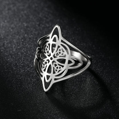 Witch Knot Stainless Steel Ring – Wiccan Celtic Knot Amulet, Good Luck & Protection Jewelry for Men & Women