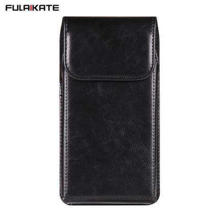 FULAIKATE 6.1"-7.2" Men's Leather Waist Phone Bag – High-Grade Crazy Horse Vertical Pouch for iPhone 14 Pro Max & Samsung Note23