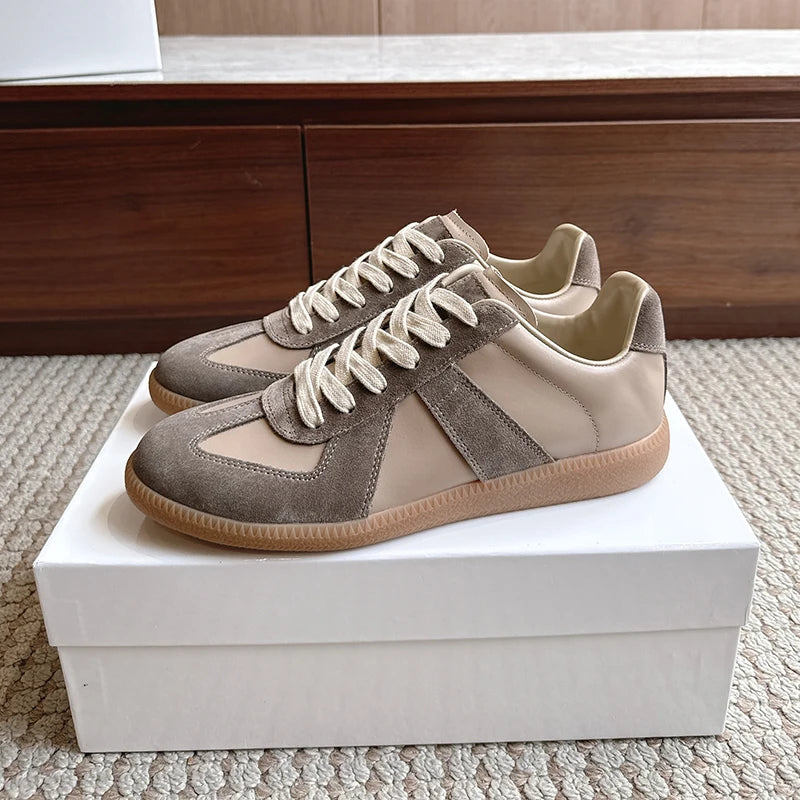 Unisex Patchwork Suede Sneakers - Vintage German Army Trainer Casual Shoes