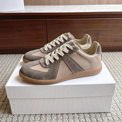 Unisex Patchwork Suede Sneakers - Vintage German Army Trainer Casual Shoes