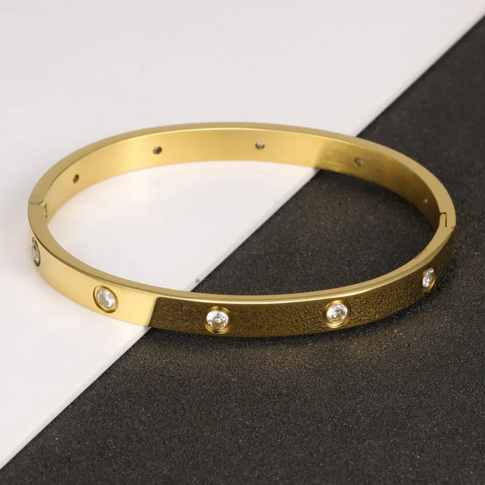 Stainless Steel Cuff Bracelet — Crystal Charm Bangle for Women, Fashion Jewelry