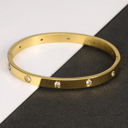 Stainless Steel Cuff Bracelet — Crystal Charm Bangle for Women, Fashion Jewelry
