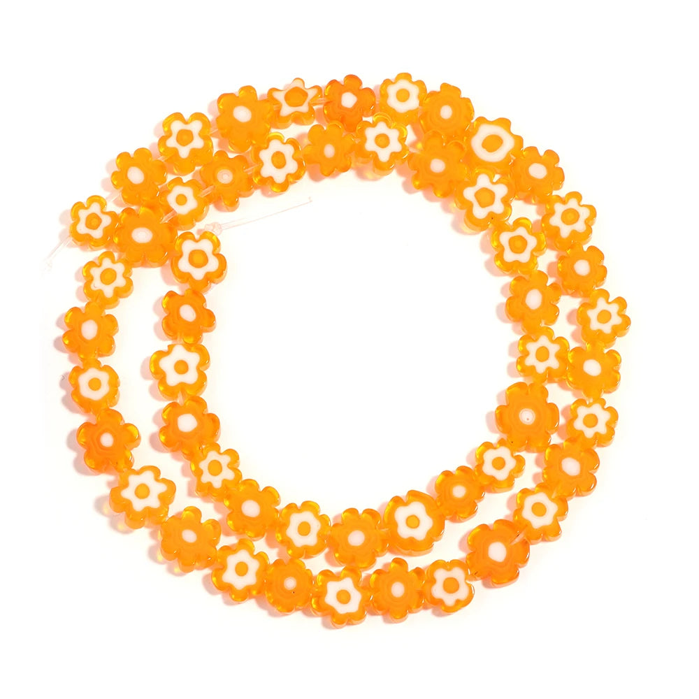 Colorful Lampwork Flower Beads - Thousand Flower Flat Plum Blossom Loose Beads for DIY Bracelet & Jewelry Crafts