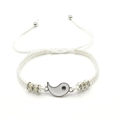 Couple Tai Chi Bracelet Set – Black & White Adjustable Rope Chain Jewelry for Daily Wear, Simple Style