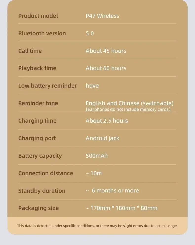 2025 New Stereo P47 Bluetooth Headset – Wireless 5.0 Sports Gaming Headset, Folding Design for iPhone & Xiaomi