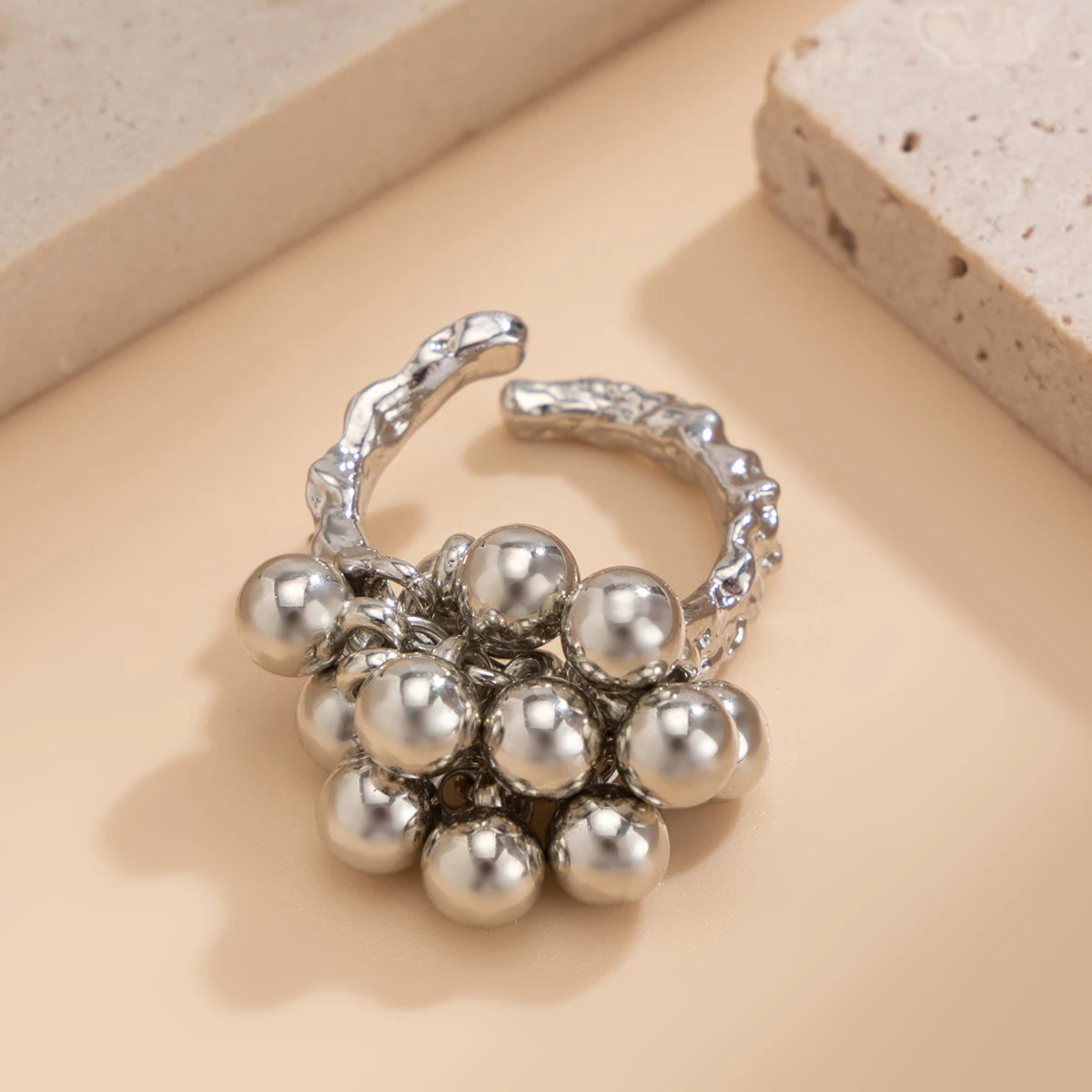 Salircon CCB Small Ball Open Ring – Punk Hip Hop Metal Finger Ring for Women & Men 2024 Jewelry Gift