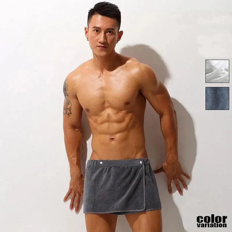 CLEVER-MENMODE Sexy Microfiber Pajamas - Nightwear Short Towel Pants with Side Split Bathrobe Culottes - Soft and Thick Sleep Bottoms