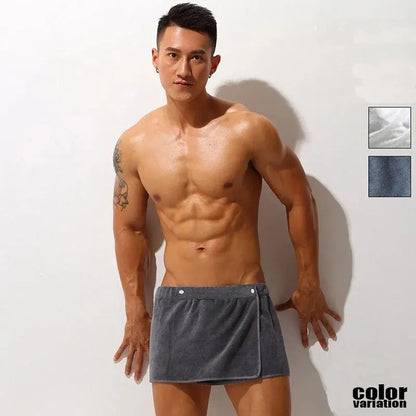 CLEVER-MENMODE Sexy Microfiber Pajamas - Nightwear Short Towel Pants with Side Split Bathrobe Culottes - Soft and Thick Sleep Bottoms