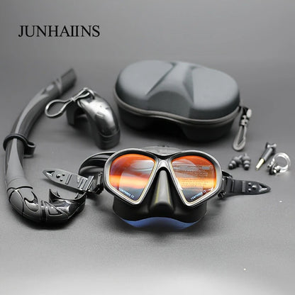 Freediving Mask with Camera Mount - Two-Window Tempered Glass Waterproof Anti-Fog Snorkeling Mask