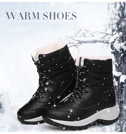 Women's Winter Snow Boots – Plush Lined Platform Flat Casual Shoes for Warmth and Comfort